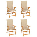 Sillas de jardín 4 uds madera maciza de teca con cojines beige