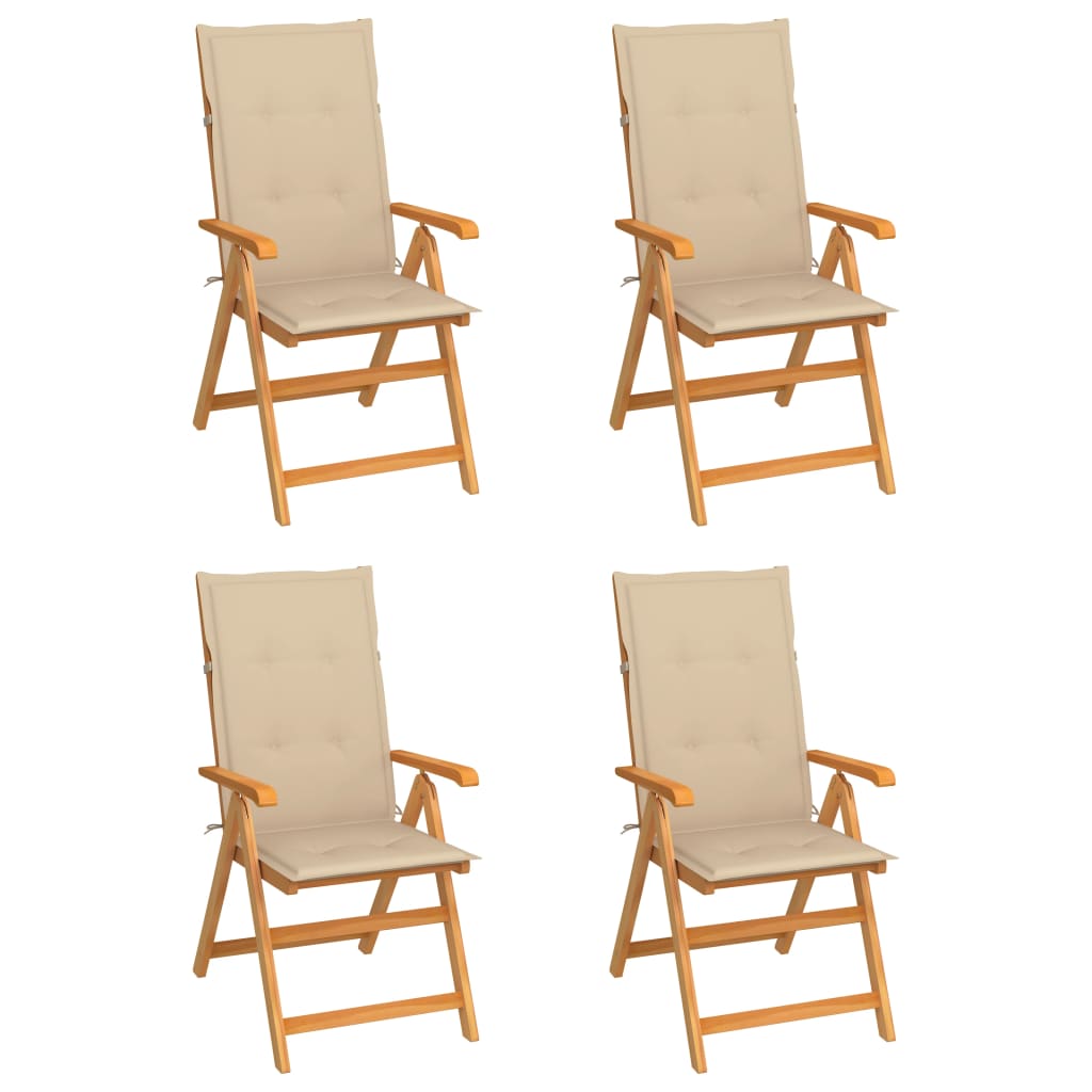 Sillas de jardín 4 uds madera maciza de teca con cojines beige