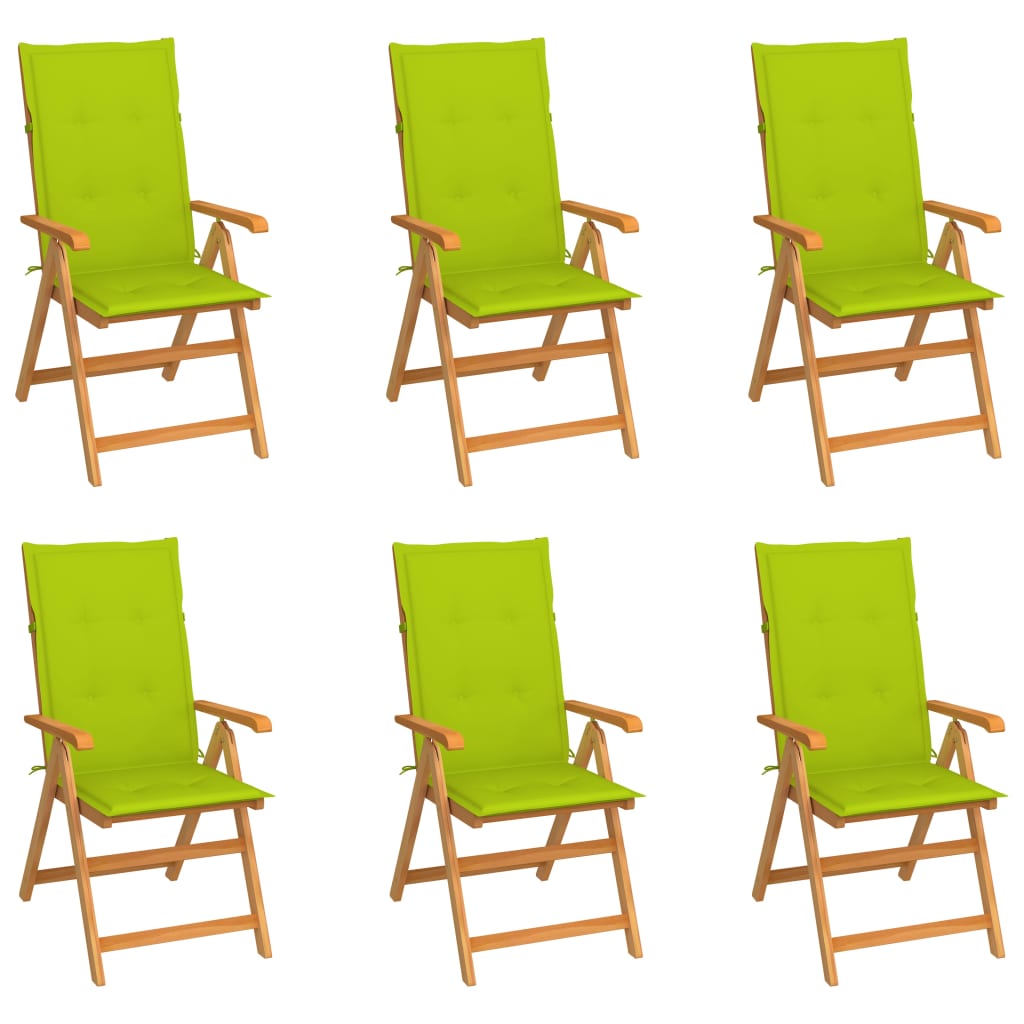 Garden chairs 6 pcs solid teak wood grey checkered cushions