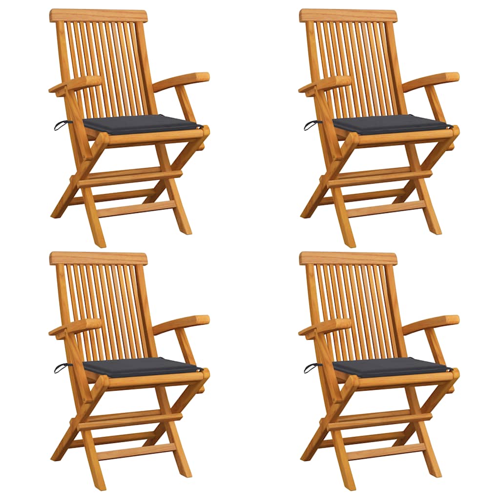 Garden chairs 4 pcs teak wood with grey checkered cushions