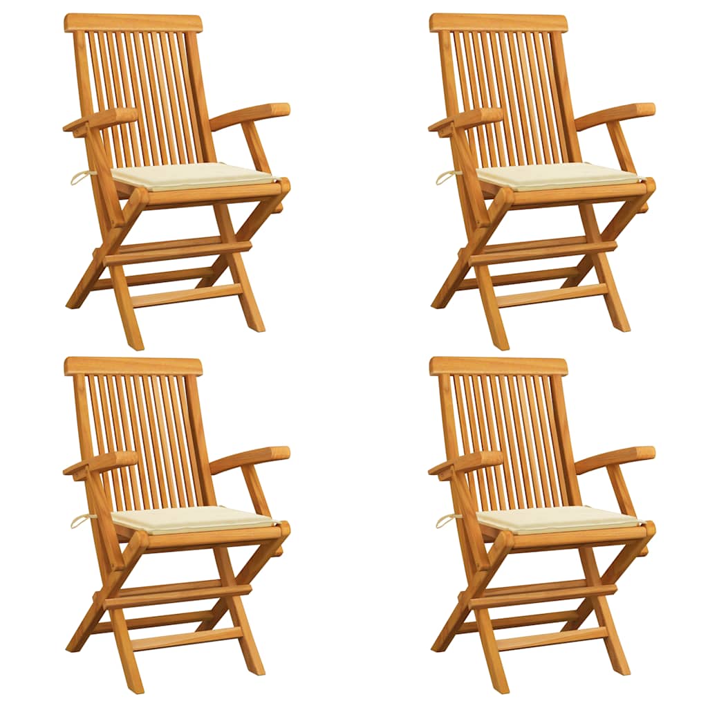 Garden chairs 4 pcs teak wood with grey checkered cushions