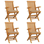 Sillas de jardín 4 uds madera maciza de teca con cojines beige
