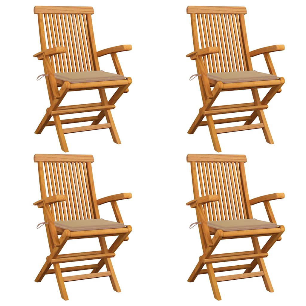 Sillas de jardín 4 uds madera maciza de teca con cojines beige
