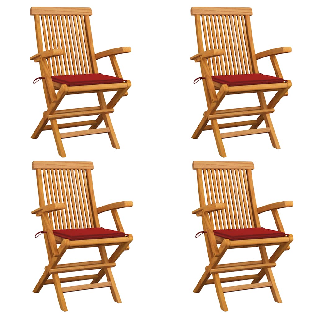 Garden chairs 4 pcs solid teak wood with black cushions
