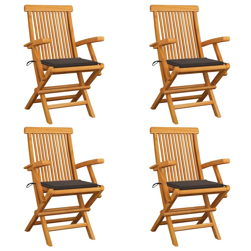 Garden chairs 4 pcs teak wood with grey checkered cushions