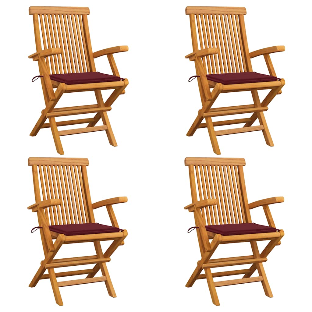 Garden chairs 4 pcs teak wood with grey checkered cushions
