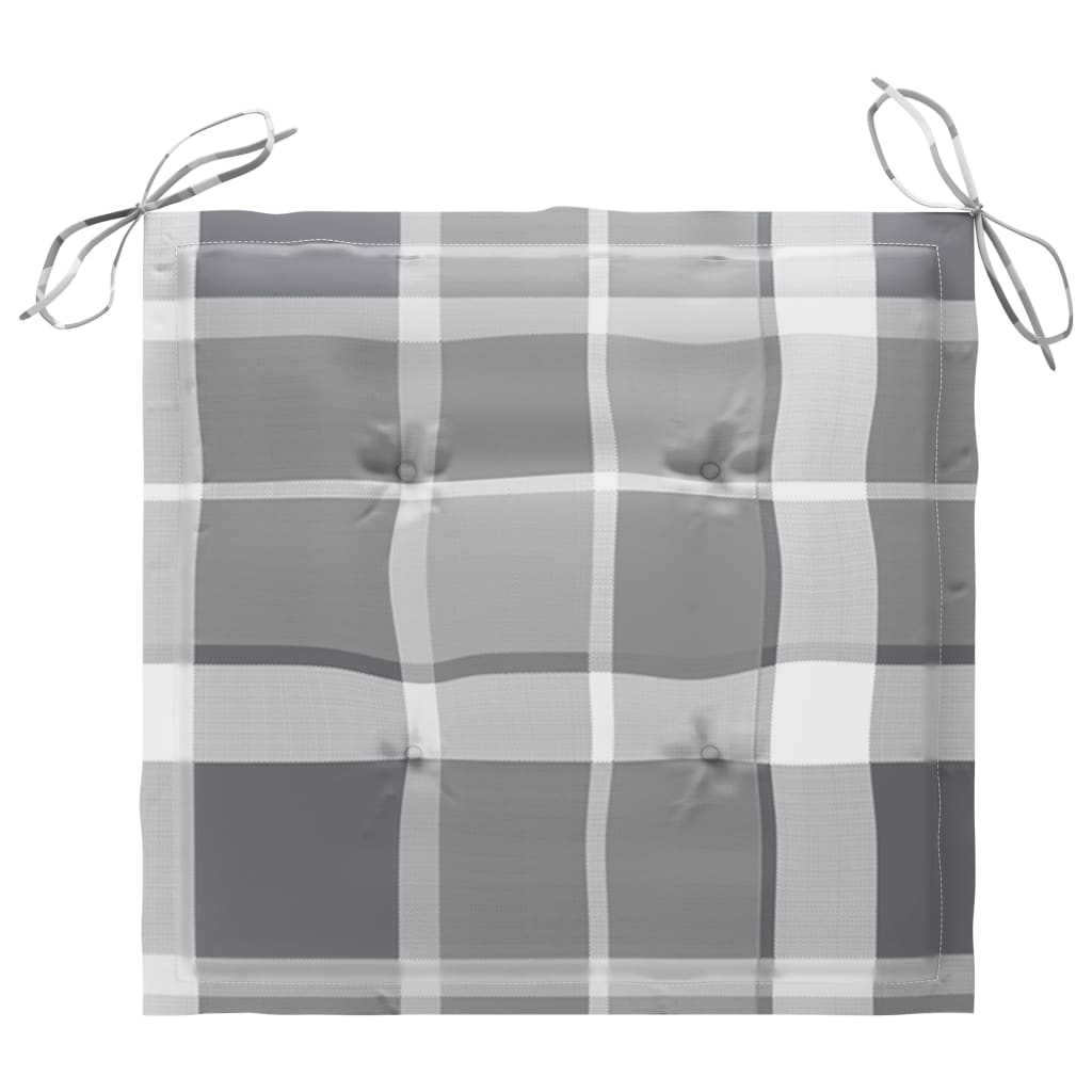 Sillas de jardín 4 uds madera teca con cojines a cuadros grises
