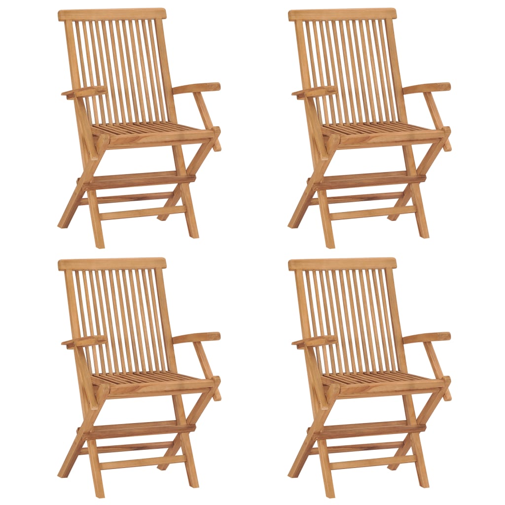 Sillas de jardín 4 uds madera maciza de teca con cojines azules