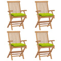 Sillas de jardín 4 uds madera de teca y cojines verde brillante
