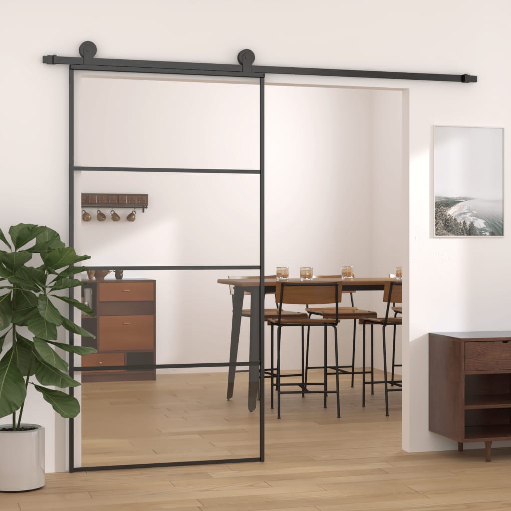Aluminum and ESG black glass sliding door 102.5x205 cm
