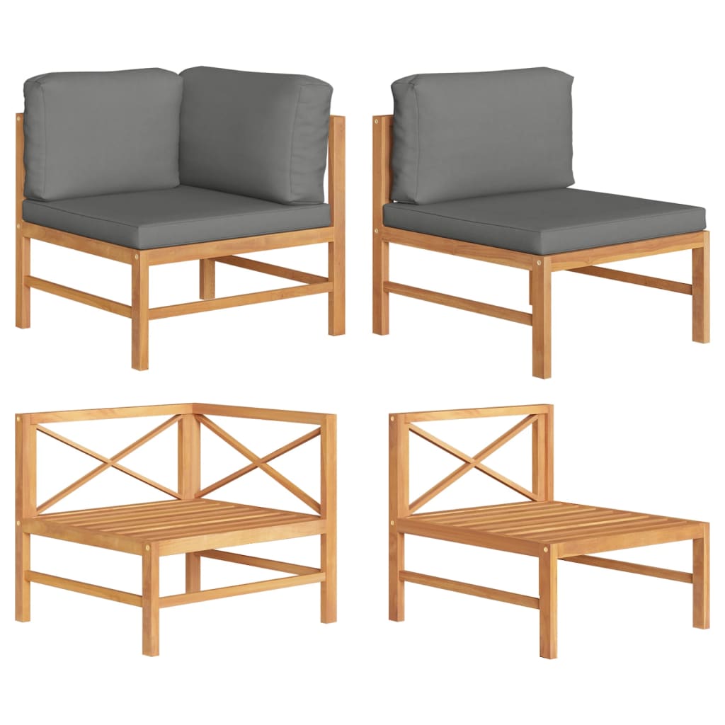 Set de muebles de jardín 2 pzas madera de teca y cojines crema