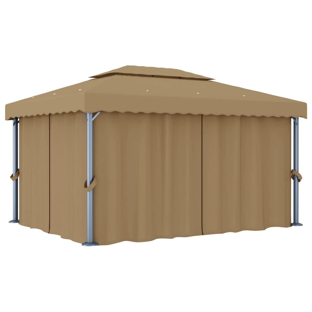 Cenador con cortina blanco crema aluminio 3x3 m