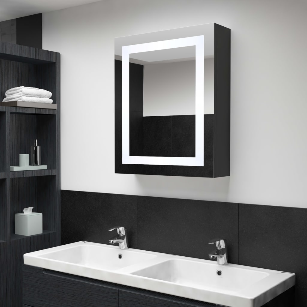 Armario de baño con espejo y LED gris hormigón 50x13x70 cm