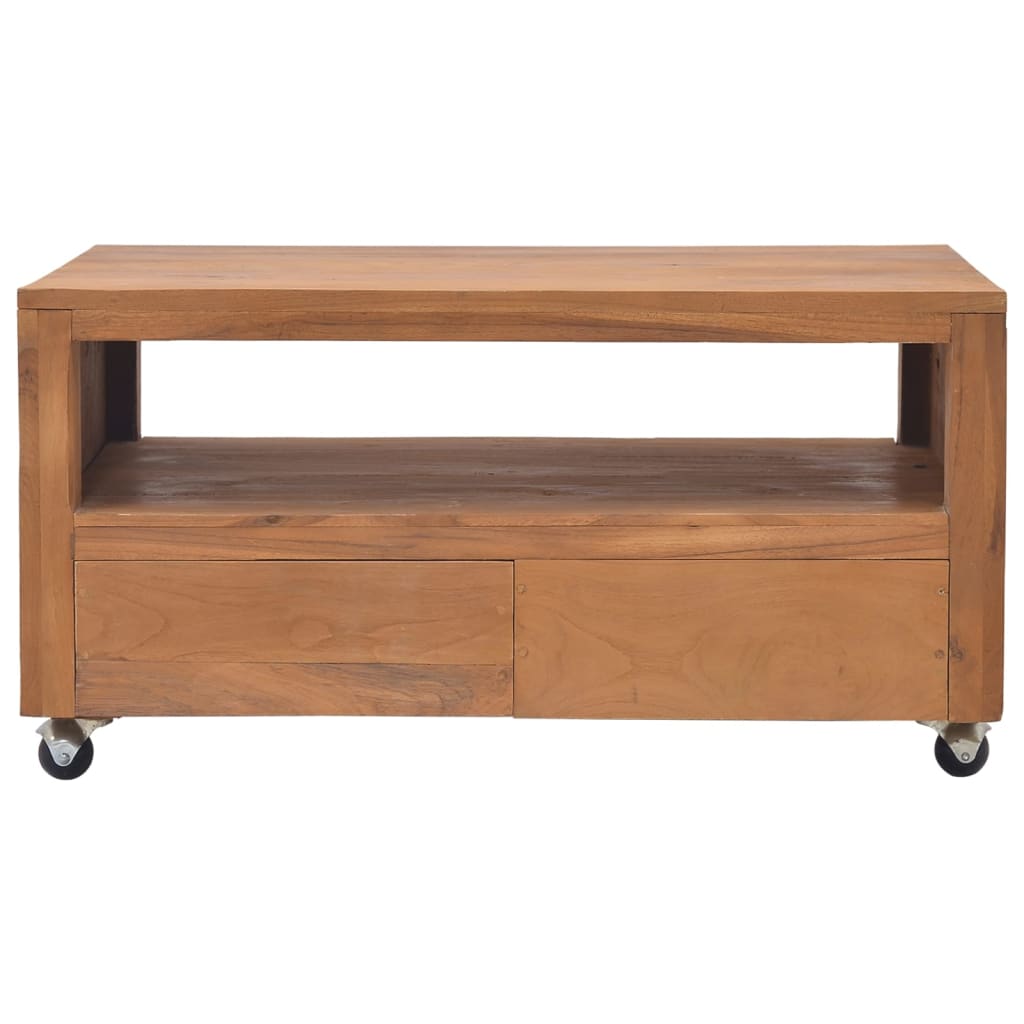 Mueble de TV con ruedas madera maciza de teca 80x50x42 cm