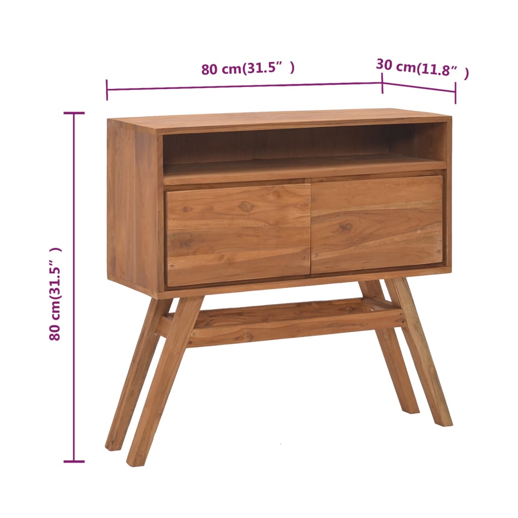 Mesa consola de madera maciza de teca 80x30x80 cm