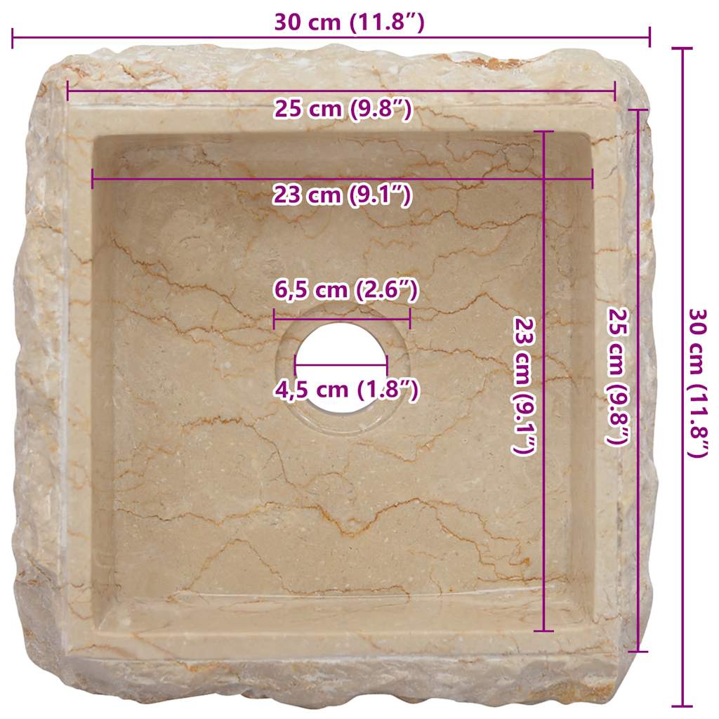 Lavabo crema mármol 30x30x13 cm