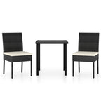 Conjunto de comedor de jardín 3 piezas ratán sintético negro
