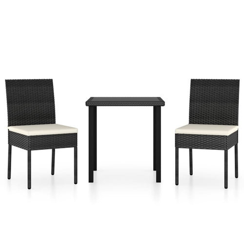 3-piece outdoor dining set black synthetic rattan