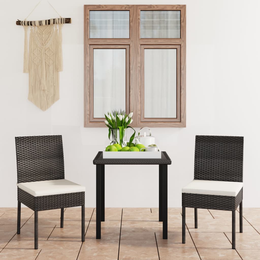 Conjunto de comedor de jardín 3 piezas ratán sintético negro