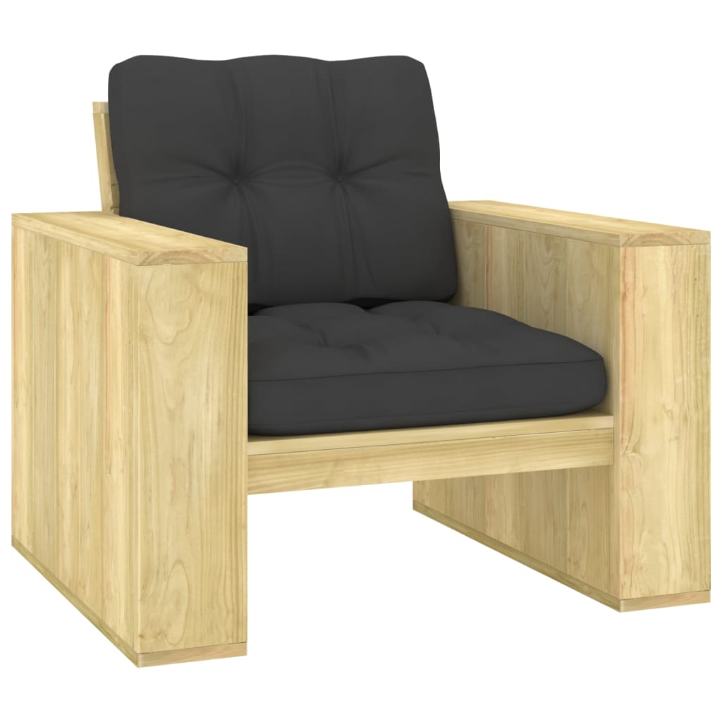 Silla de jardín cojines verde brillante madera pino impregnada