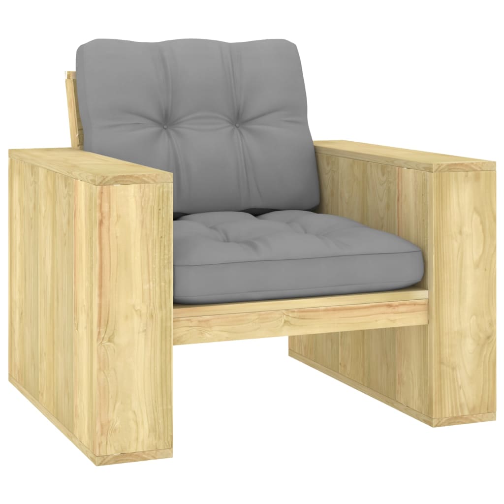 Silla de jardín cojines verde brillante madera pino impregnada
