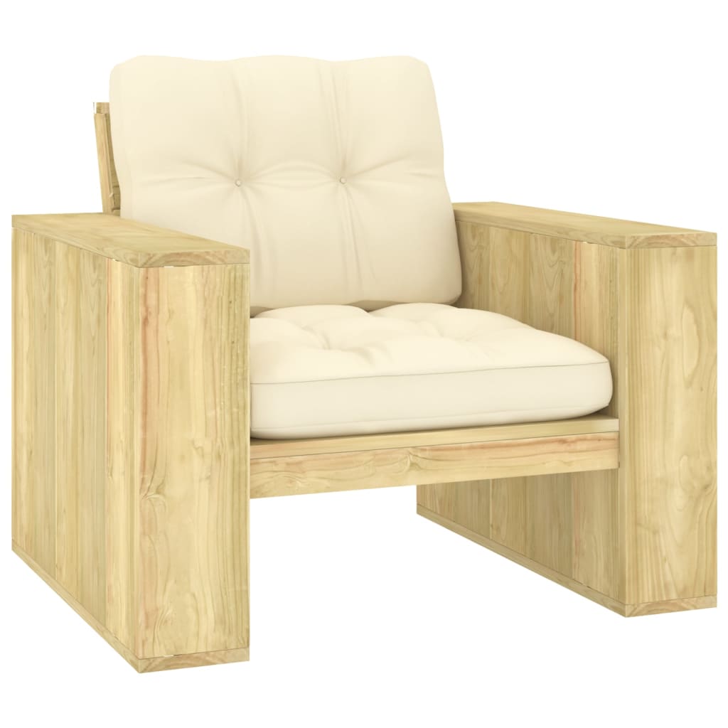 Silla de jardín cojines verde brillante madera pino impregnada