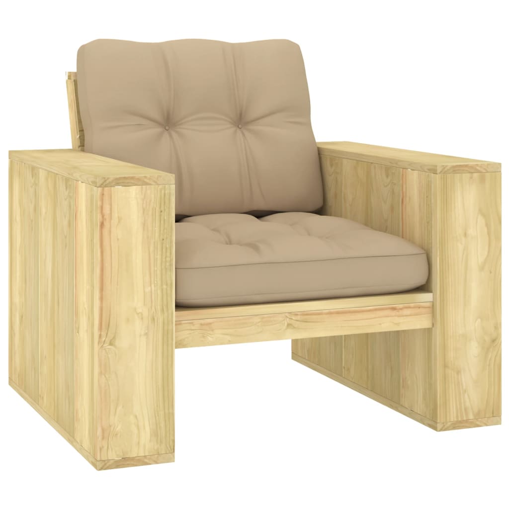 Silla de jardín cojines verde brillante madera pino impregnada