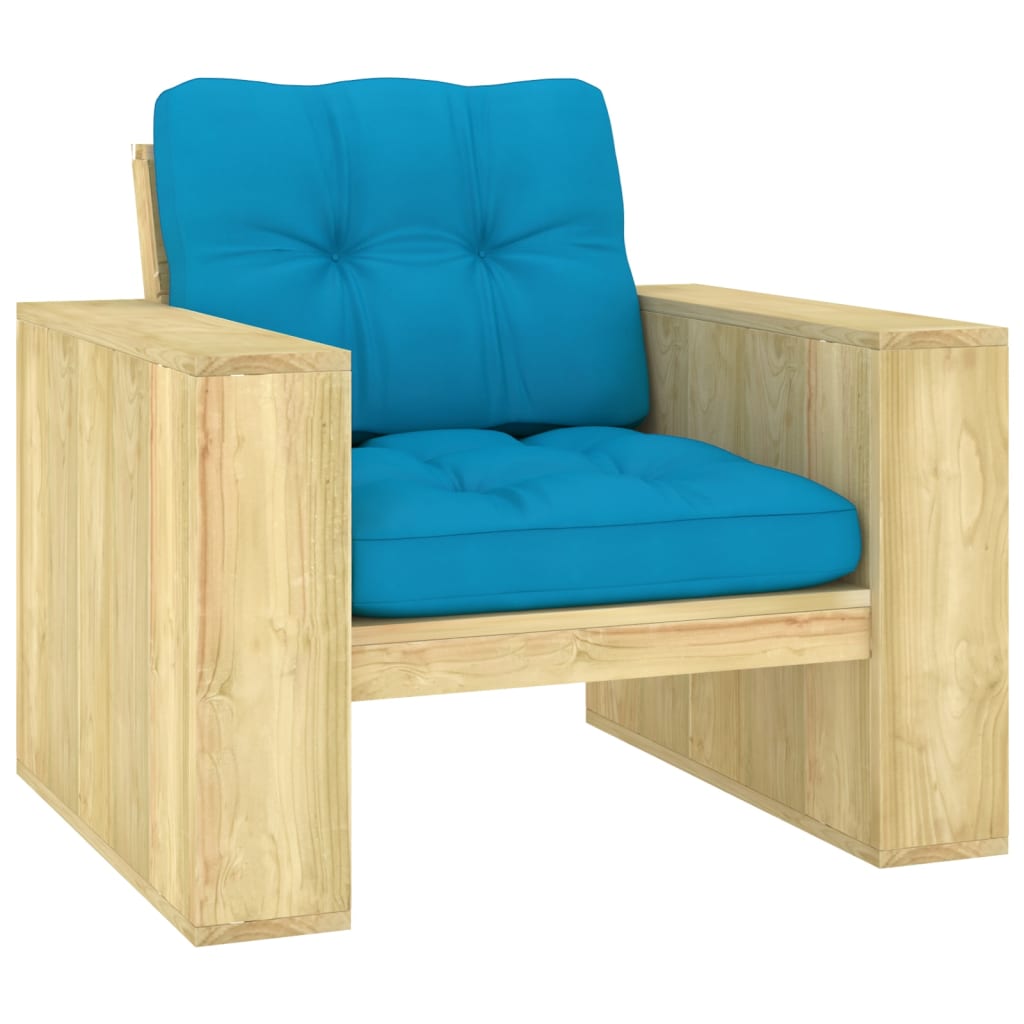 Silla de jardín cojines verde brillante madera pino impregnada