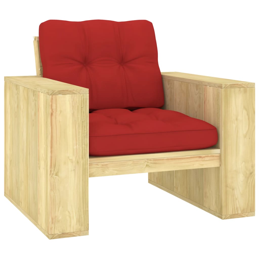 Silla de jardín cojines verde brillante madera pino impregnada