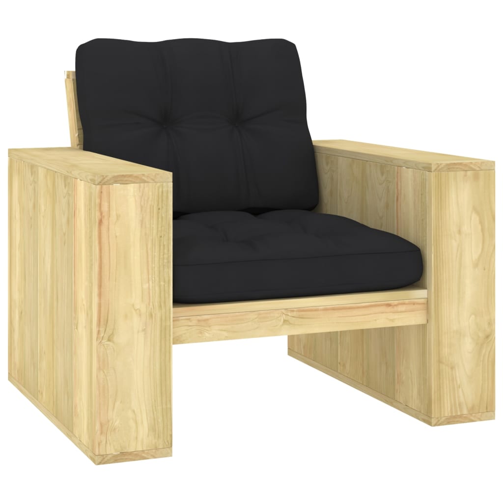 Silla de jardín cojines verde brillante madera pino impregnada