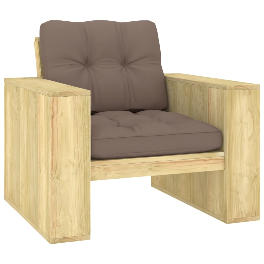 Silla de jardín cojines verde brillante madera pino impregnada