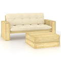 Set muebles de jardín y cojines 2 pzas madera pino impregnada