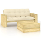 Set muebles de jardín y cojines 2 pzas madera pino impregnada