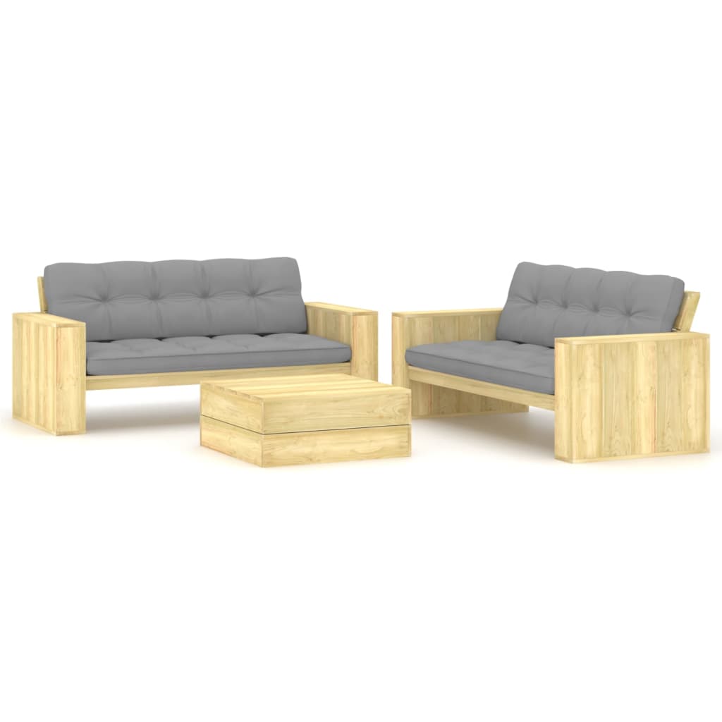 Conjunto de sofá de jardim de 2 peças com almofadões madeira de pinho impregnada
