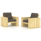 Silla de jardín cojines 2 uds gris taupe madera pino impregnada