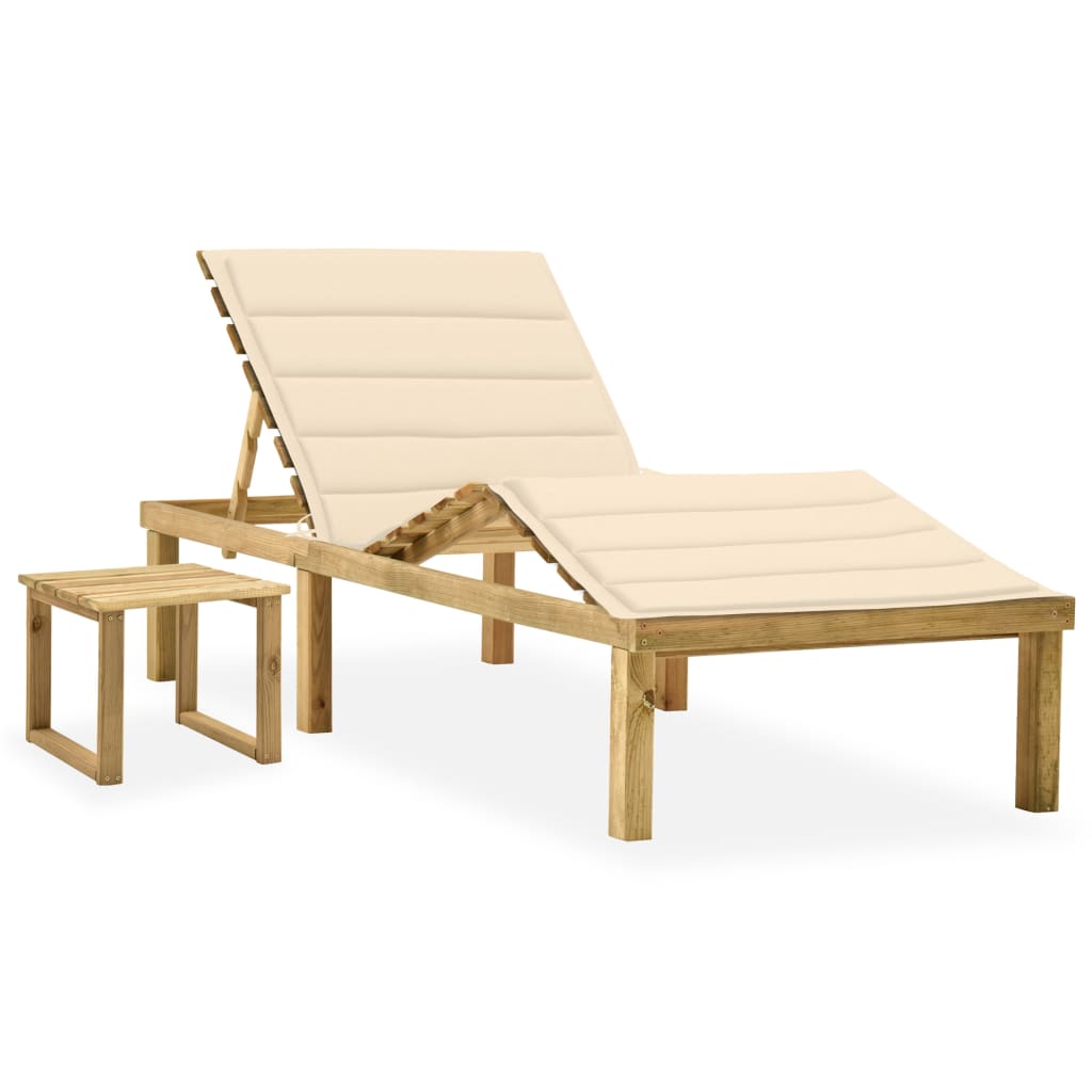 Tumbona de jardín con mesa y cojín de madera de pino impregnada