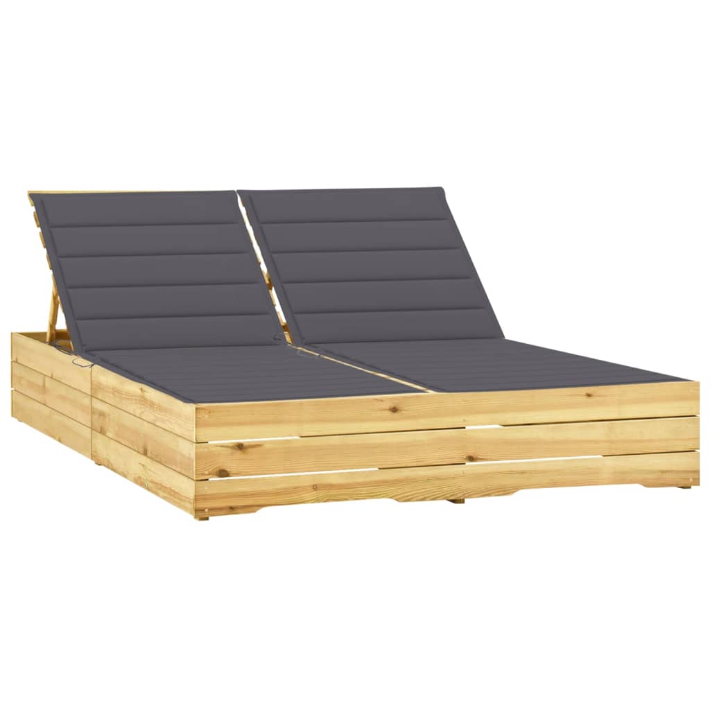 Tumbona doble y cojines beige madera pino impregnada