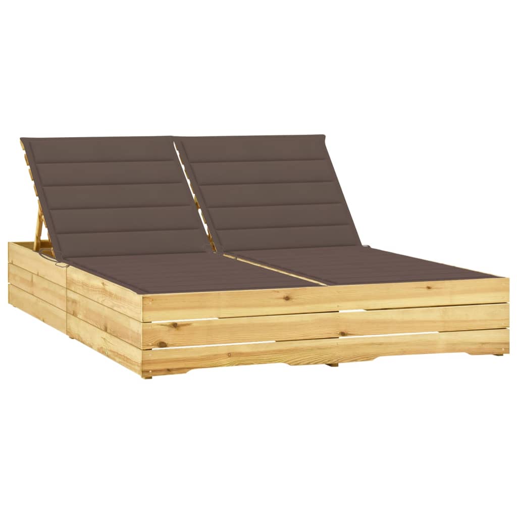 Tumbona doble y cojines beige madera pino impregnada