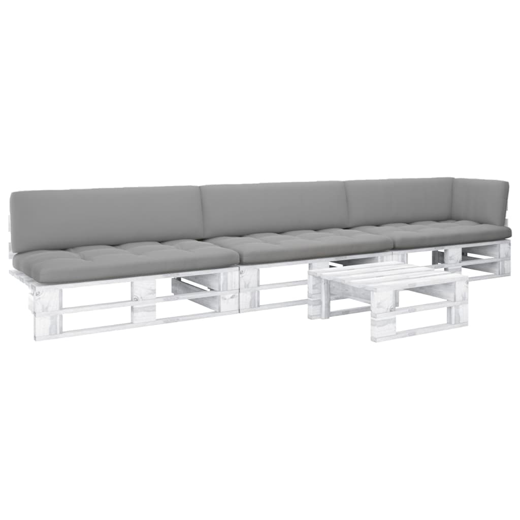 Muebles de palés 4 pzas y cojines madera pino impregnada blanco