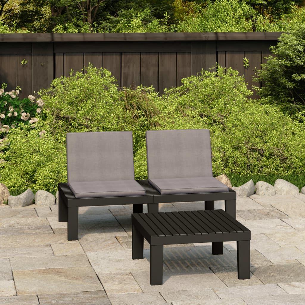 Conjunto de mobiliário de jardim de 2 peças com almofadas de plástico branco