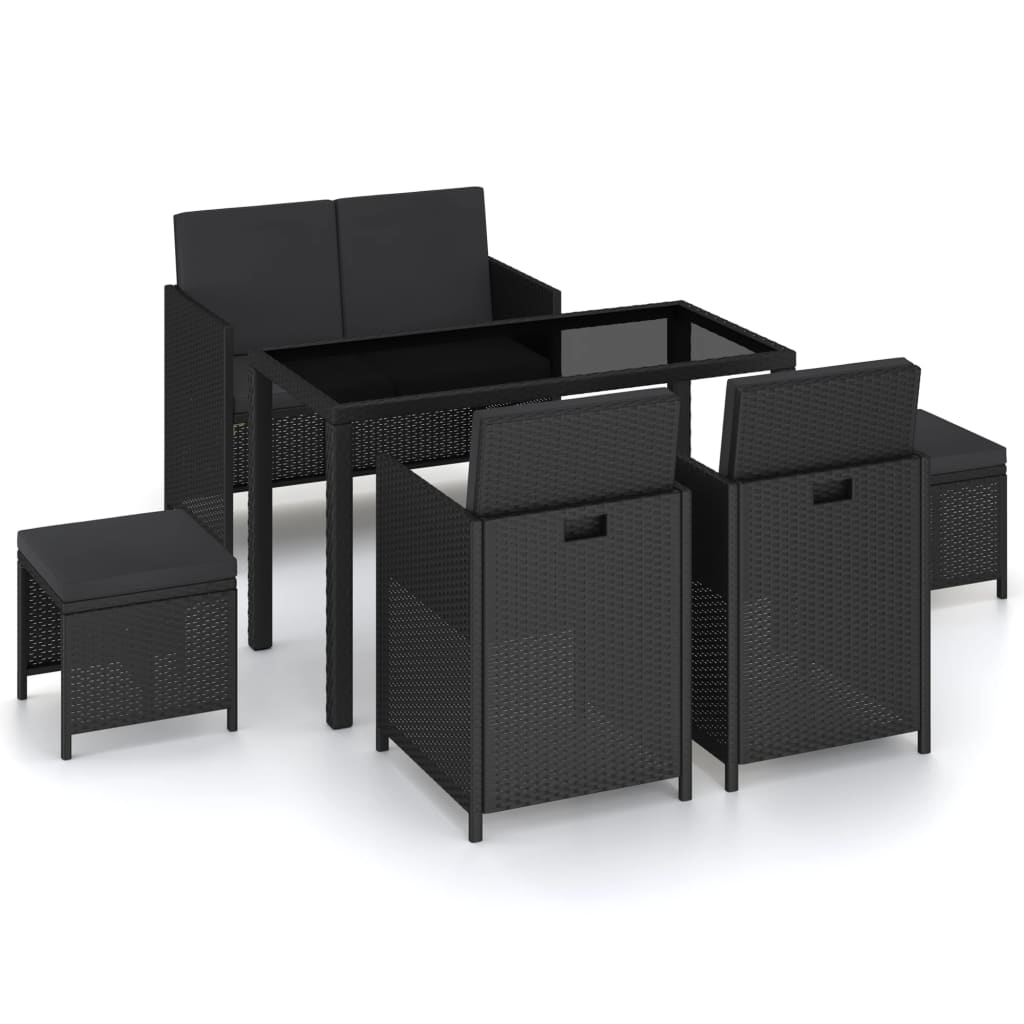Set comedor de jardín 6 piezas y cojines ratán sintético beige