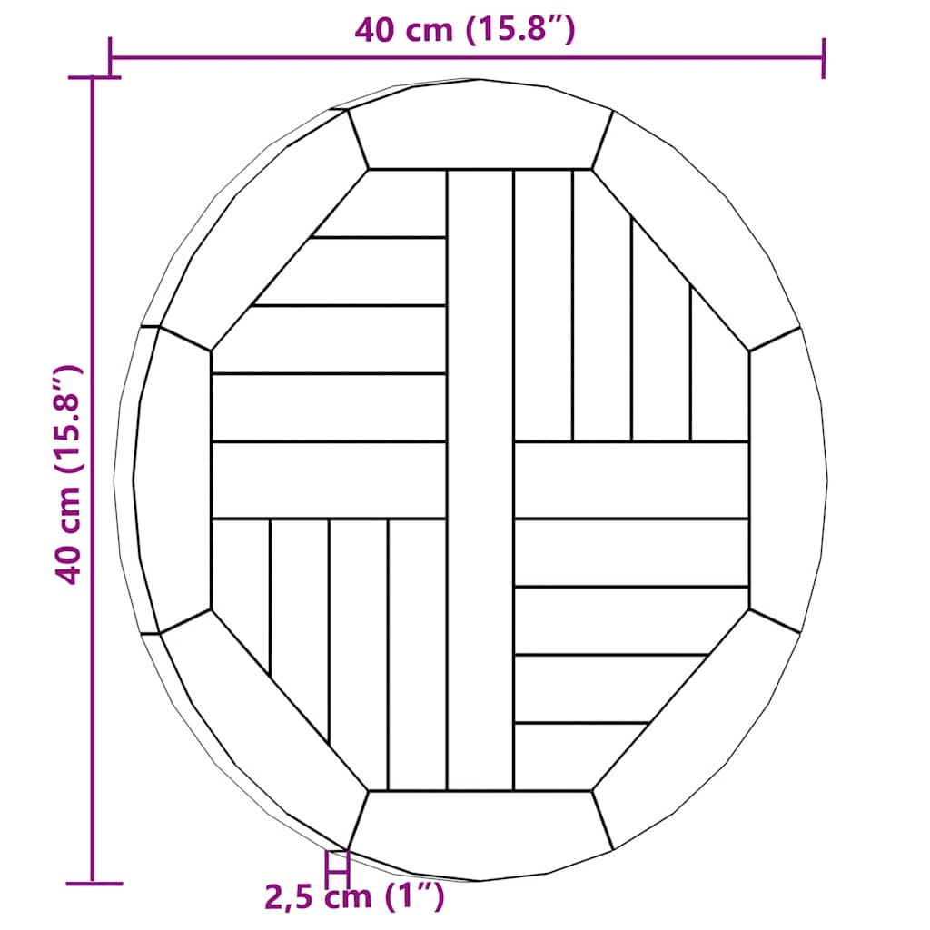 Superficie de mesa redonda madera maciza de teca 2,5 cm 40 cm