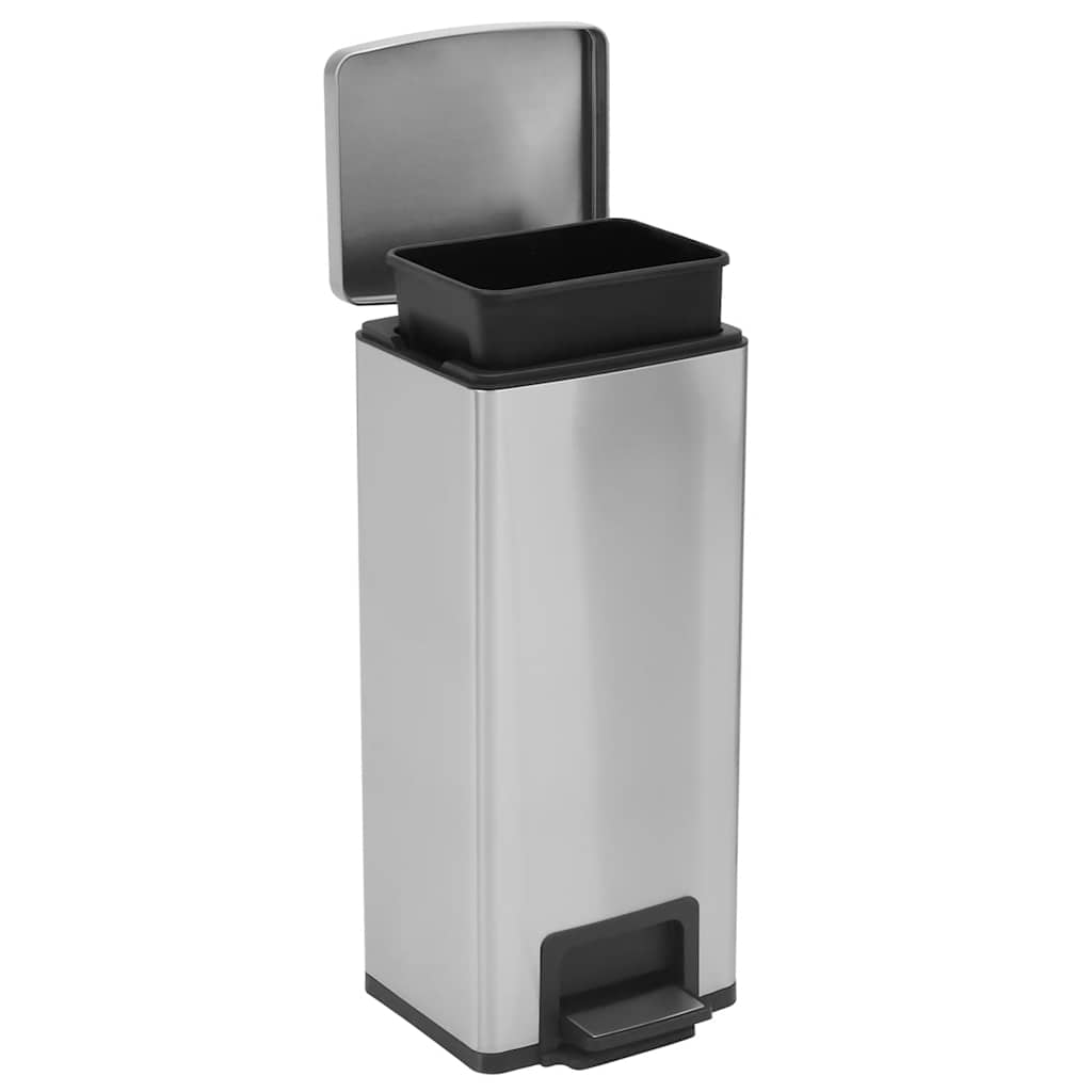 Caixote do lixo com pedal anti-impressões digitais 30L aço inoxidável prateado