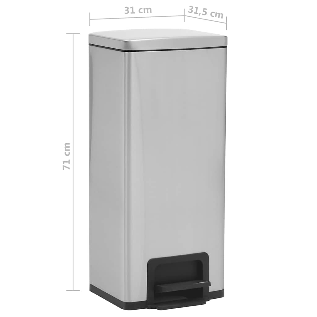 Caixote do lixo com pedal anti-impressões digitais 30L aço inoxidável prateado
