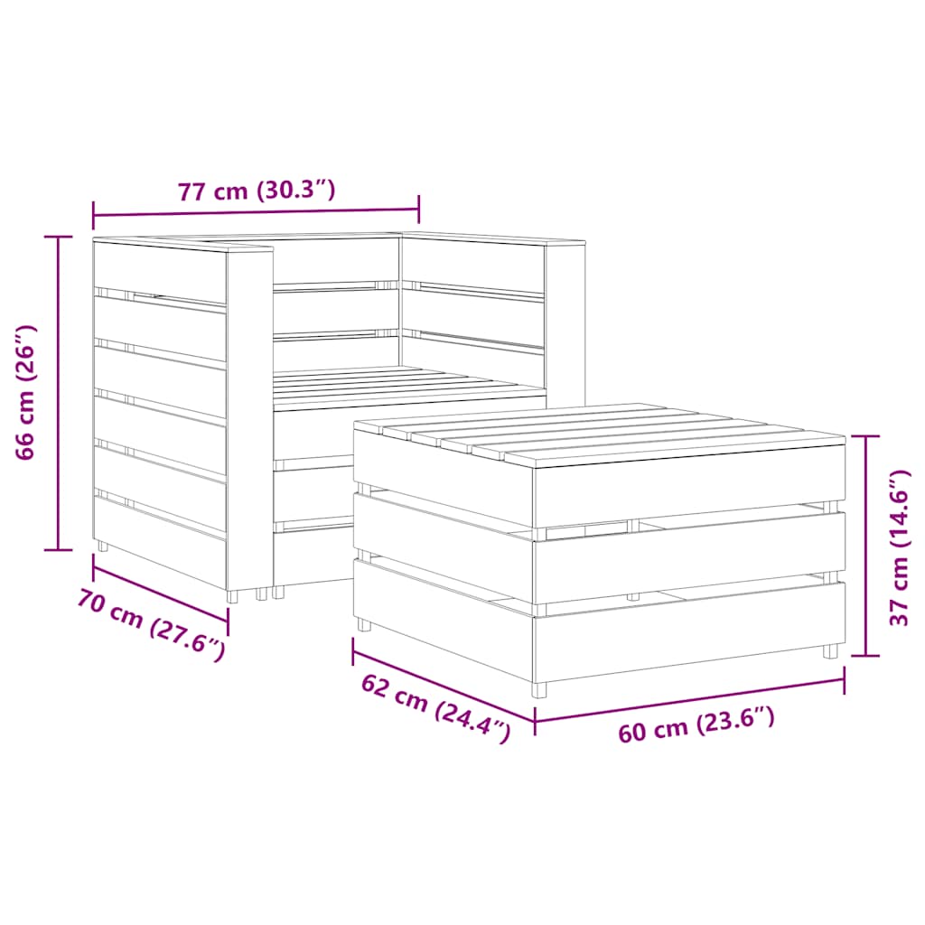 Muebles de jardín palets 2 pzas madera de pino impregnada gris