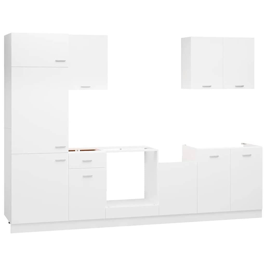 Conjunto de armarios de cocina de 7 piezas "Lyon" de madera de ingeniería blanca