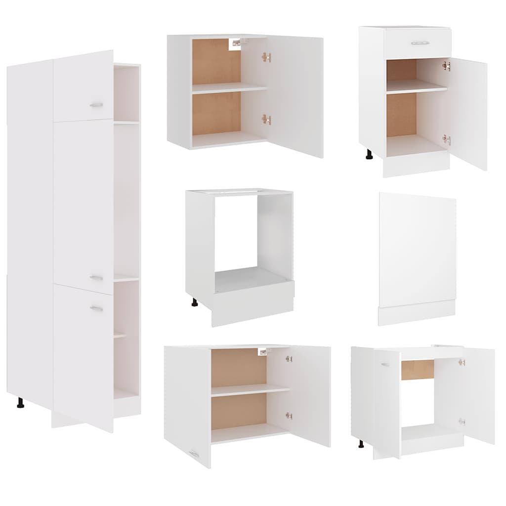 Conjunto de armarios de cocina de 7 piezas "Lyon" de madera de ingeniería blanca