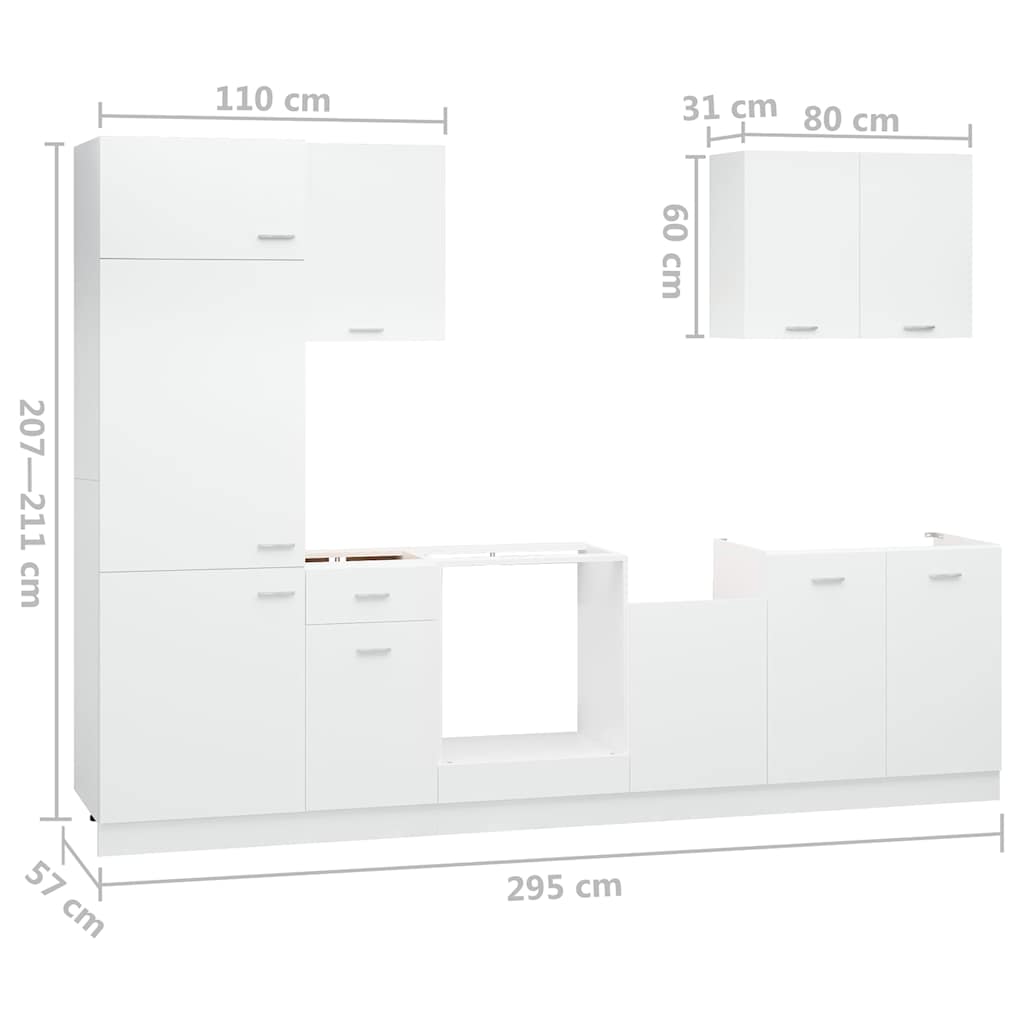Conjunto de armarios de cocina de 7 piezas "Lyon" de madera de ingeniería blanca