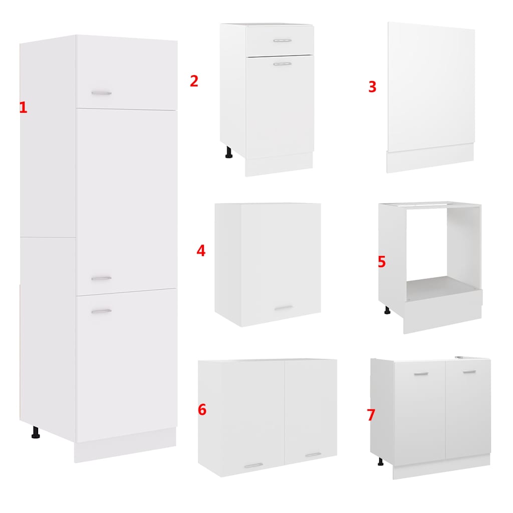 Conjunto de armarios de cocina de 7 piezas "Lyon" de madera de ingeniería blanca