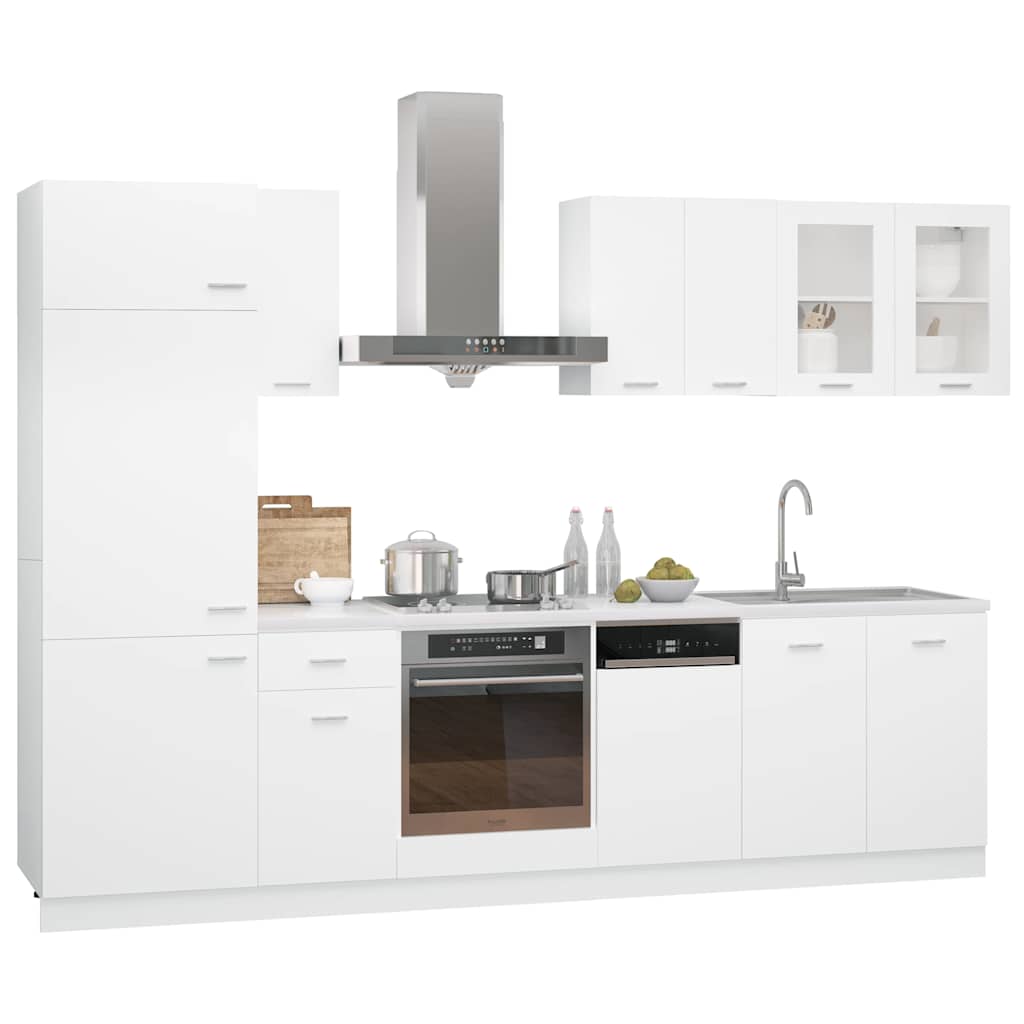 Conjunto de armarios de cocina de 8 piezas "Lyon" de madera de ingeniería blanca
